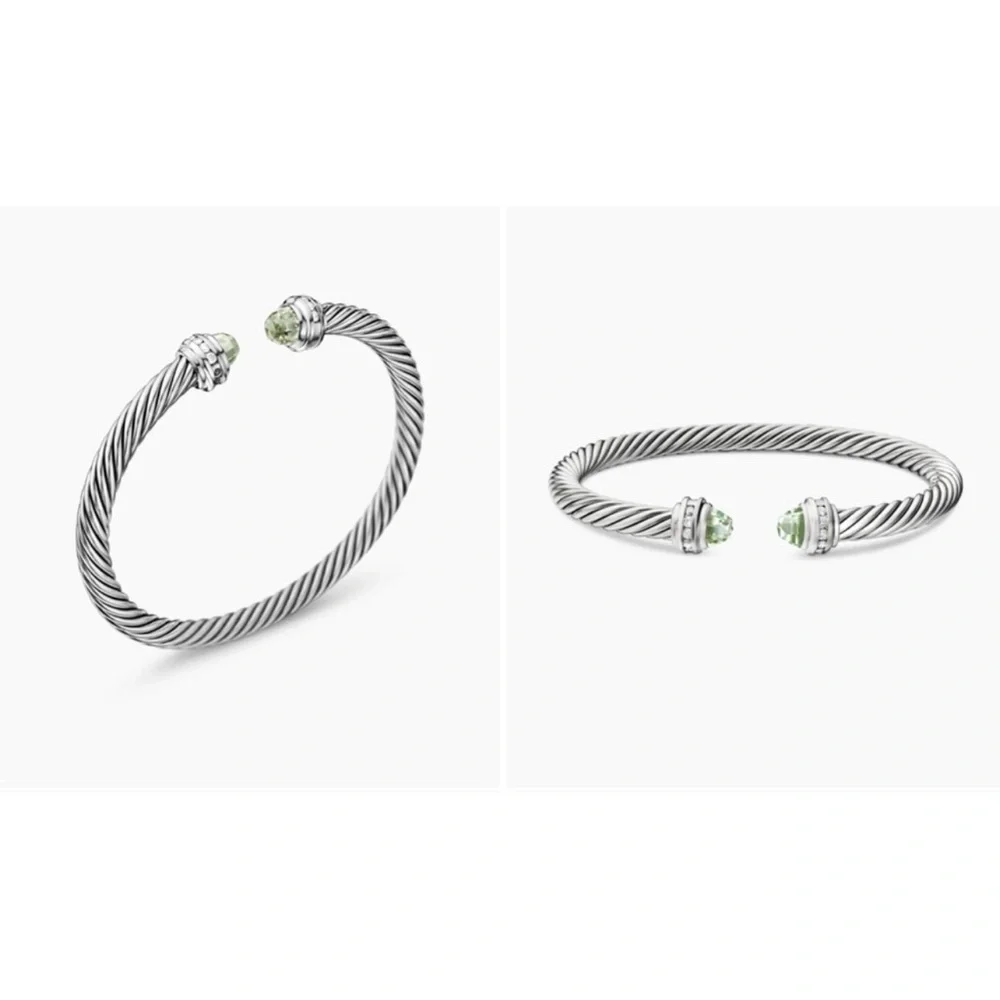 David Yurman Silver Bracelet with Green Accents - Picture 2 of 5